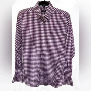 Paul & shark classic stylish button down check purple long sleeve dress shirt 38